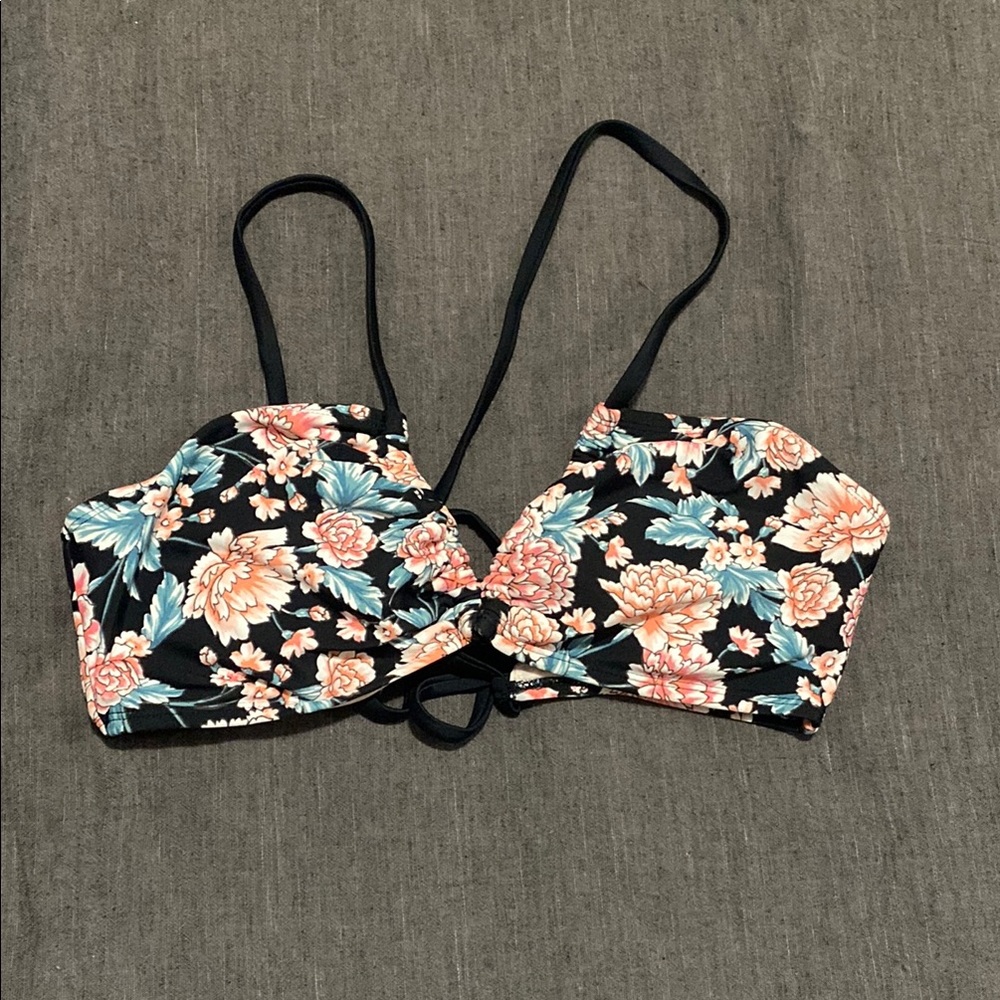 Xhilaration Black and Pink Bikini Top with Adjustable Straps
